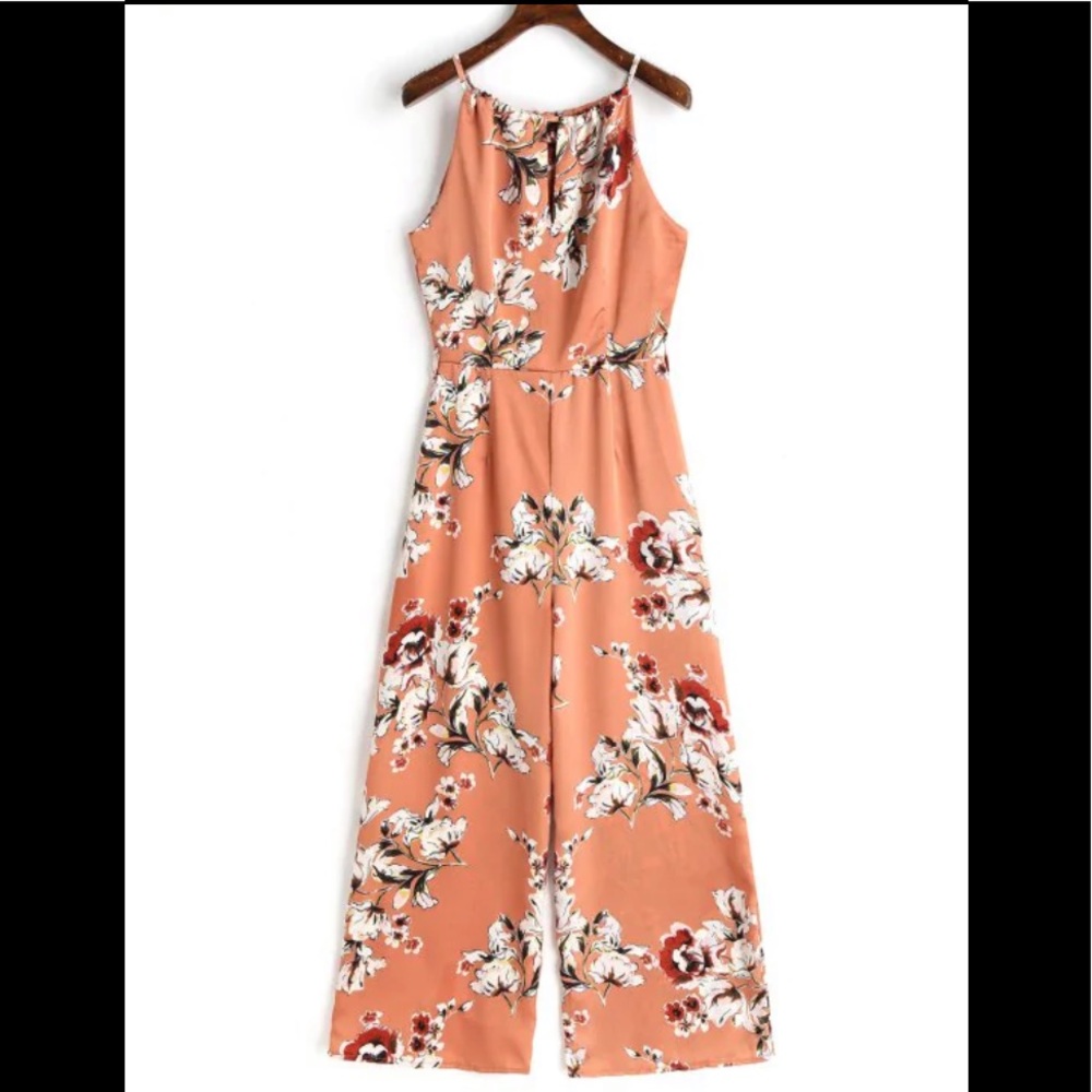 Cut out back floral wide leg jumpsuit